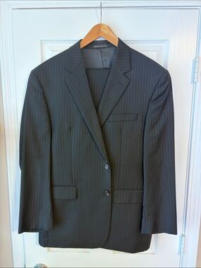 44R Chaps Black Pinstripe Two-Button Suit Jacket with 34x32 suit pants!